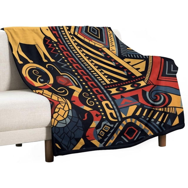 African Geometric Pattern Blanket Geometric Ethnic American Design Soft Blankets and Throws for Sofa 50"x60" Throw Blankets Flannel Blanket for Couch Sofa Bed Birthday Gift