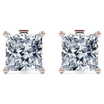 JeenMata 4 Carat Princess Cut Moissanite 4 Prong Solitaire Stud Earrings In 18K Rose Gold Plating Over Silver