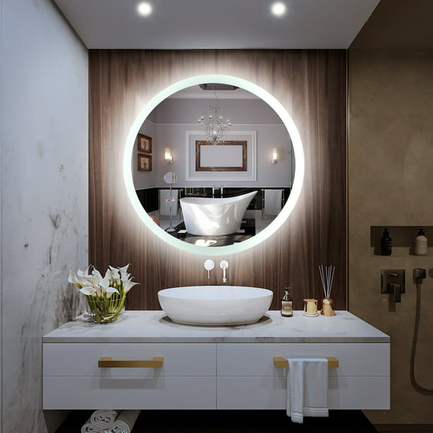 Bathroom Mirror 24 Inch Round Led, Round Vanity Mirror Bathroom