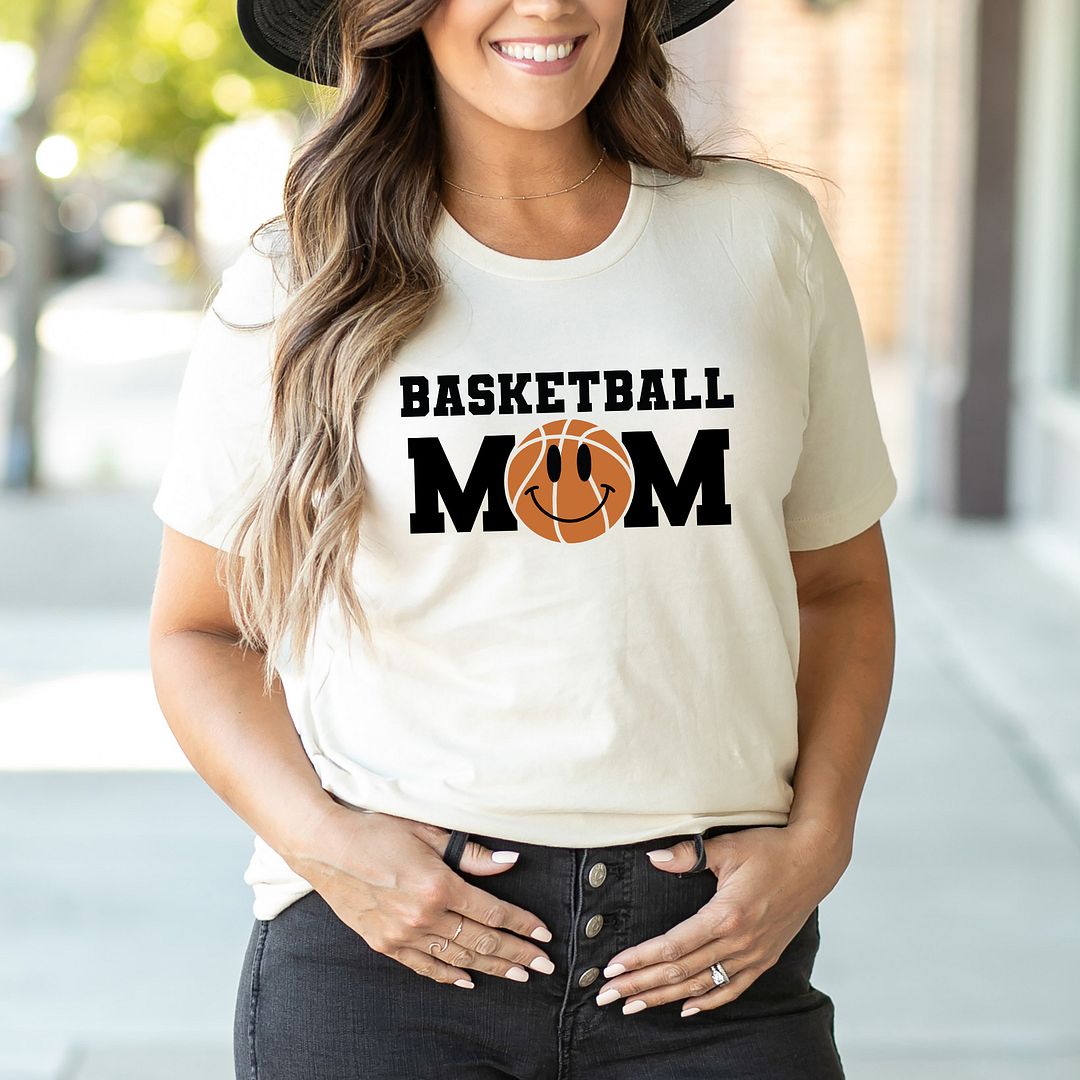 Basketball Mom Smiley Face  Short Sleeve Graphic Tee – Simply