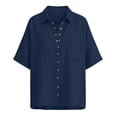 thumbnail image 6 of Womens Summer Causal Button Down Tops Fashion Casual Linen Solid Color Flared Open Front Short Sleeve Button-Up V-Neck Pocket Top Breathable travel-friendly blouses, 6 of 6