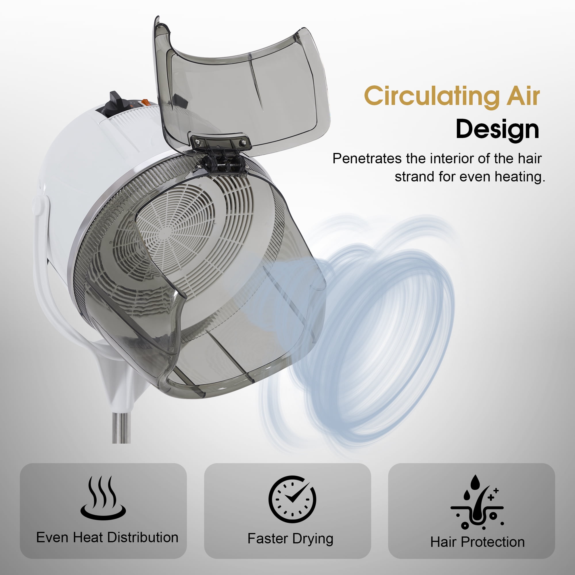 BarberPub Adjustable Bonnet Hood Hair Dryer with Wheel