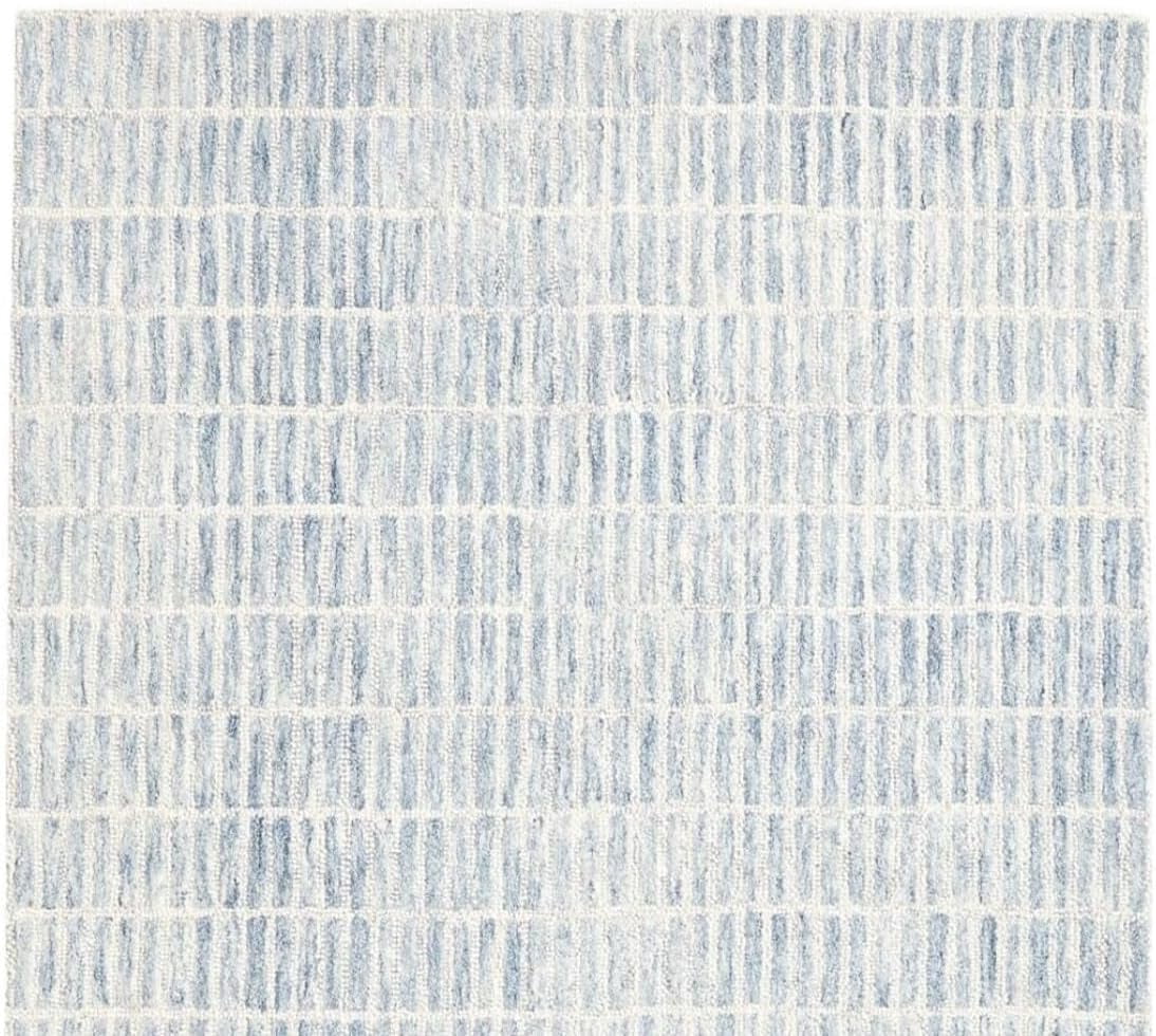 Handmade Capitola Space-Dyed Wool Area Rug with Cotton Backing, Modern Grid Design, Blue Space, 9x12, for Living Room, Bedroom, Dining Room, Office