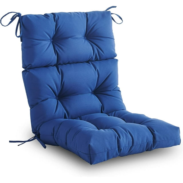 Outdoor High Back Chair Cushion, Water Resistant Tufted Adirondack Rocking Chair Cushion with Ties, Replacement Seat Cushion for Patio Furniture, Blue