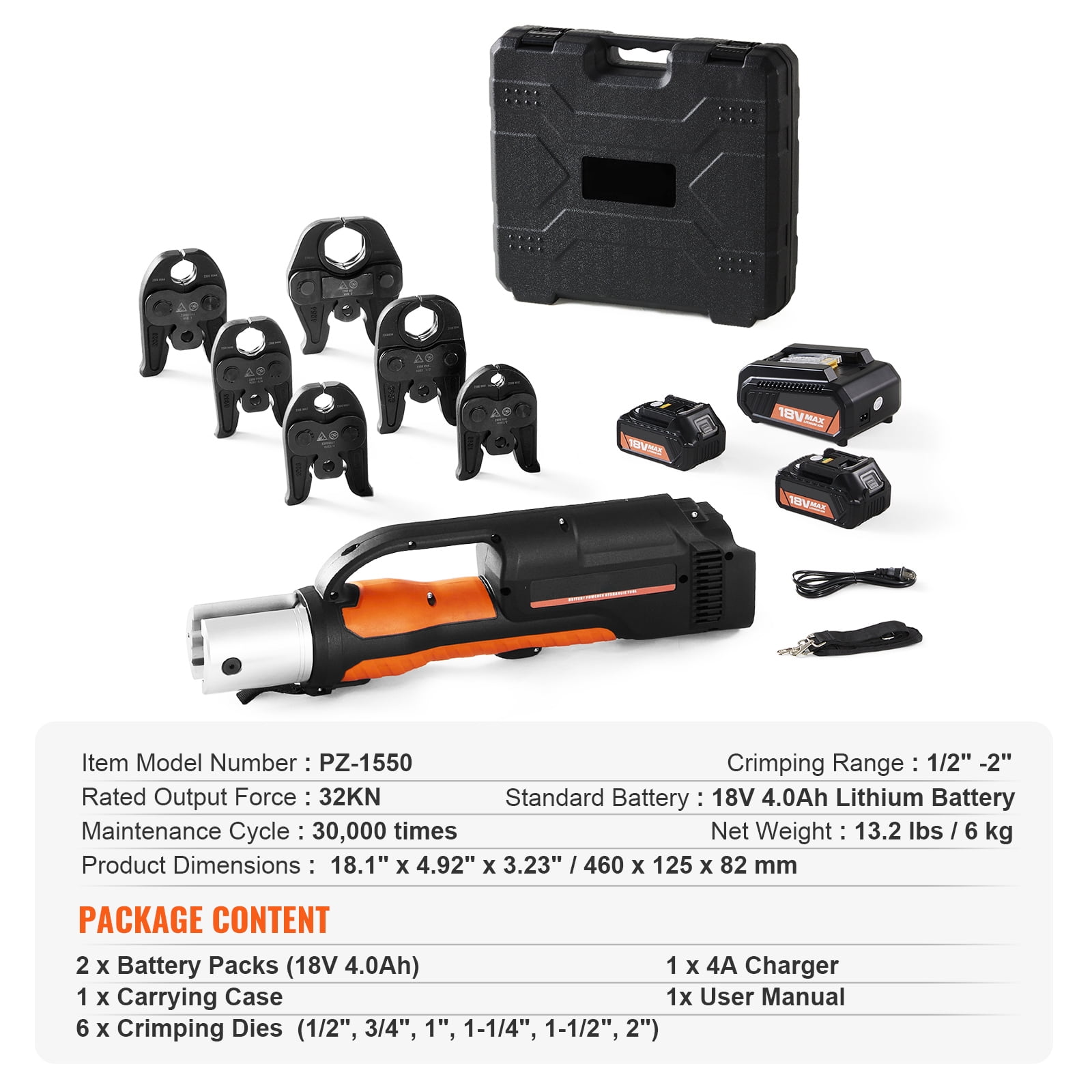 KFFKFF Pro Press Tool for Copper Pipe, 18V Electric Pipe Crimping Tool for 1/2" to 2" Stainless Steel, Compact Plumbing Pipe Press Tool with 6 Pro Press Jaw Brushless Motor & 2pcs 4AH Battery