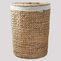 Ludmilla Round Tall Water Hyacinth Woven Wicker Laundry Hamper with Lid 18" x 18" x 23" Natural Brown