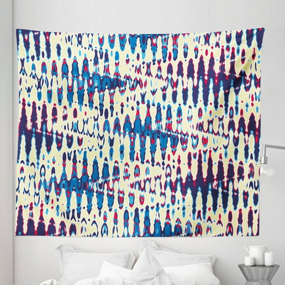 Blue Tapestry, Refracted Waves Pattern in Abstract Style Distortion Effect Psychedelic Design, Fabric Wall Hanging Decor for Bedroom Living Room Dorm, 5 Sizes, Pink Blue Beige, by Ambesonne