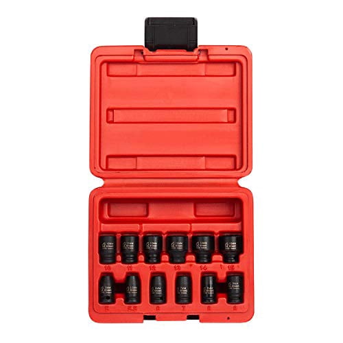 Sunex 12 Piece Magnetic Metric Impact Socket Set with Heavy Duty Blow Mold Case
