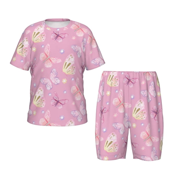 Balery Butterfly 1 Conjunto de Pijama Infantil de Manga Corta con Estampado – Ropa de Dormir de Algodón Suave-X-Large