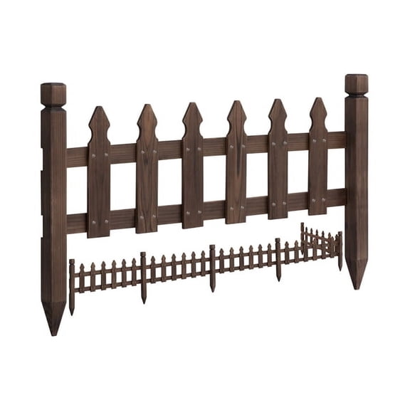 Set of 5 Outdoor Wood Garden Fence Garden Yard Border, Natural Wood