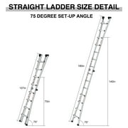 Aluminum Ladder with Wheels 17 ft Foldable Step Ladders, 300 Lbs Load Capacity Anti-Slip for Stairs Home Indoor Outdoor Roof