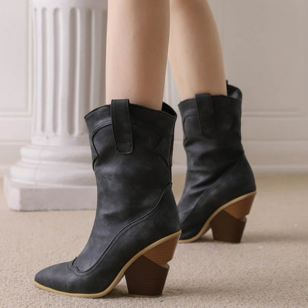 

Akiihool Womens Boots Women s Embroidered Western Cowboy Boots Fashion Pointed Toe Heel Mid Calf Cowgirl Boots (Black 6.5)