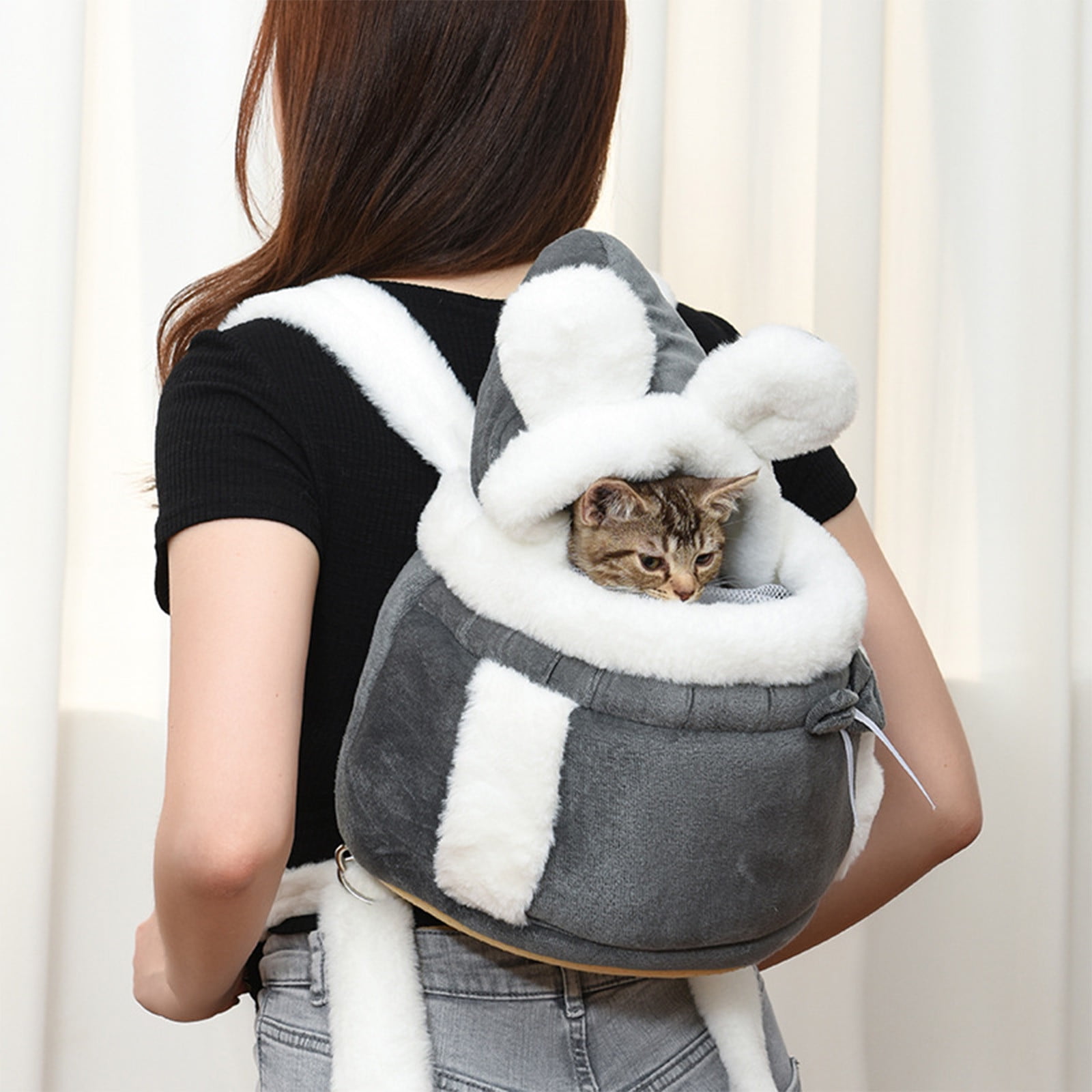 Dog Backpack Carrier,Cat Front Carrier,Thickened Winter Cat Backpack Pet Bed Indoor Carrier Cute Portable Ergonomic Chest Front Warm Breathable Transparent Durable Bag Adjustable(Gray)