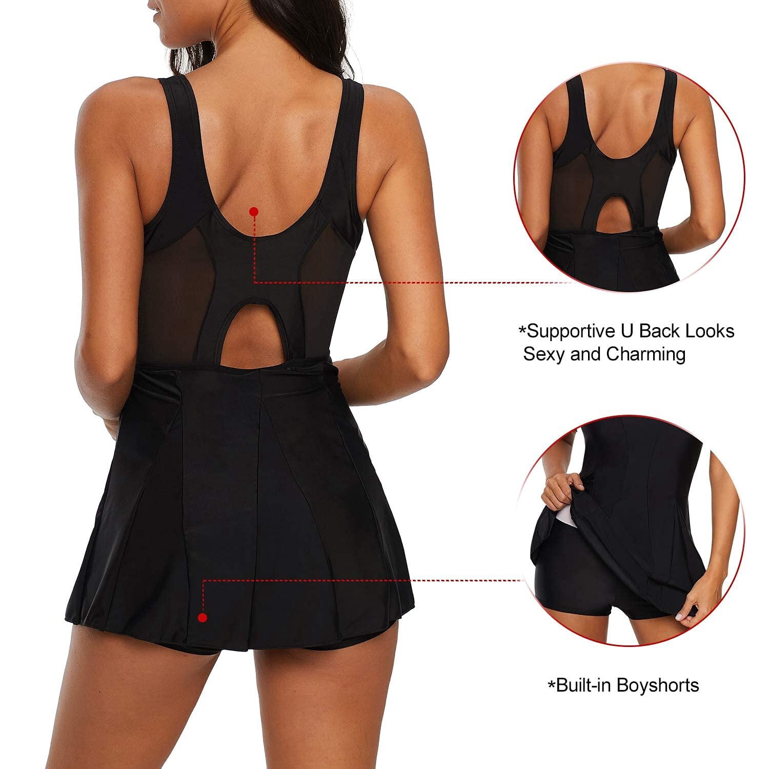 Zando Women's One Piece Bathing Suit Tummy Control Swim Dress with Skirt Swimming Suits for Women Black Prime 4XL