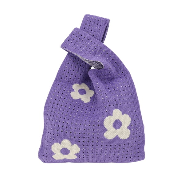 Unique Bargains 1 Pc Knitted Wrist Bag Openwork Flower Gift Bag Purple