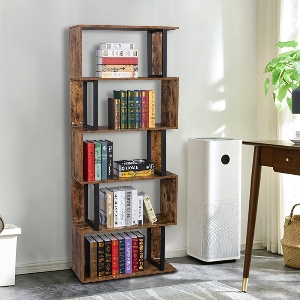 Veryke 5-Tier Bookcase and Bookshelf Display Shelf, S-Shaped Z-Shelf Bookshelves, Storage Shelving