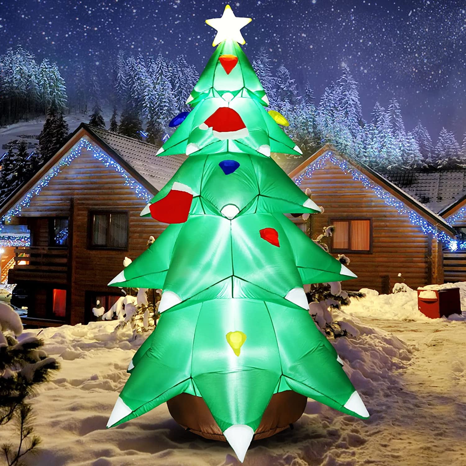 Christmas Inflatables Outdoor Decorations Christmas Tree Blowups 7ft Tall Giant Xmas Santa Tree 