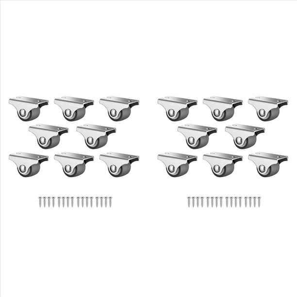 Mini Ruedas Fijas, Ruedas Pequeñas de Perfil Bajo con Tornillos, Ruedas Rígidas de Goma Silenciosas para Muebles, Paquete de 16
