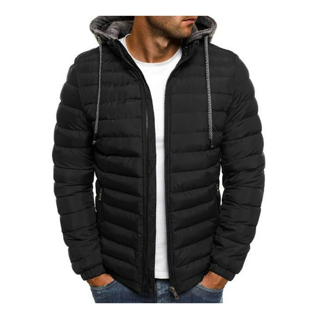 FOCUSNORM Veste d'Hiver pour Hommes, Couleur Unie à Capuche Manches Longues avec Fermeture Éclair