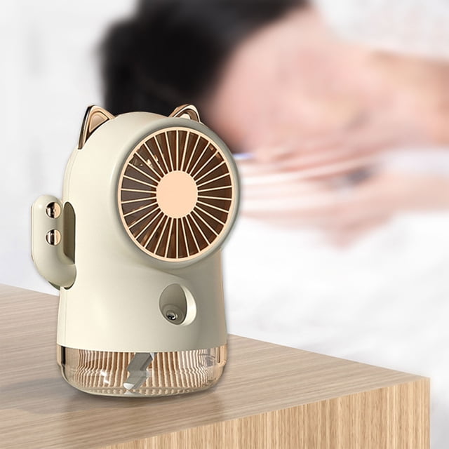 Ventilador recargable USB de niebla de agua - Portátil portátil de sobremesa con niebla de hielo y ajustes de 3 velocidades, rosa/blanco/verde, 11x17,5cm