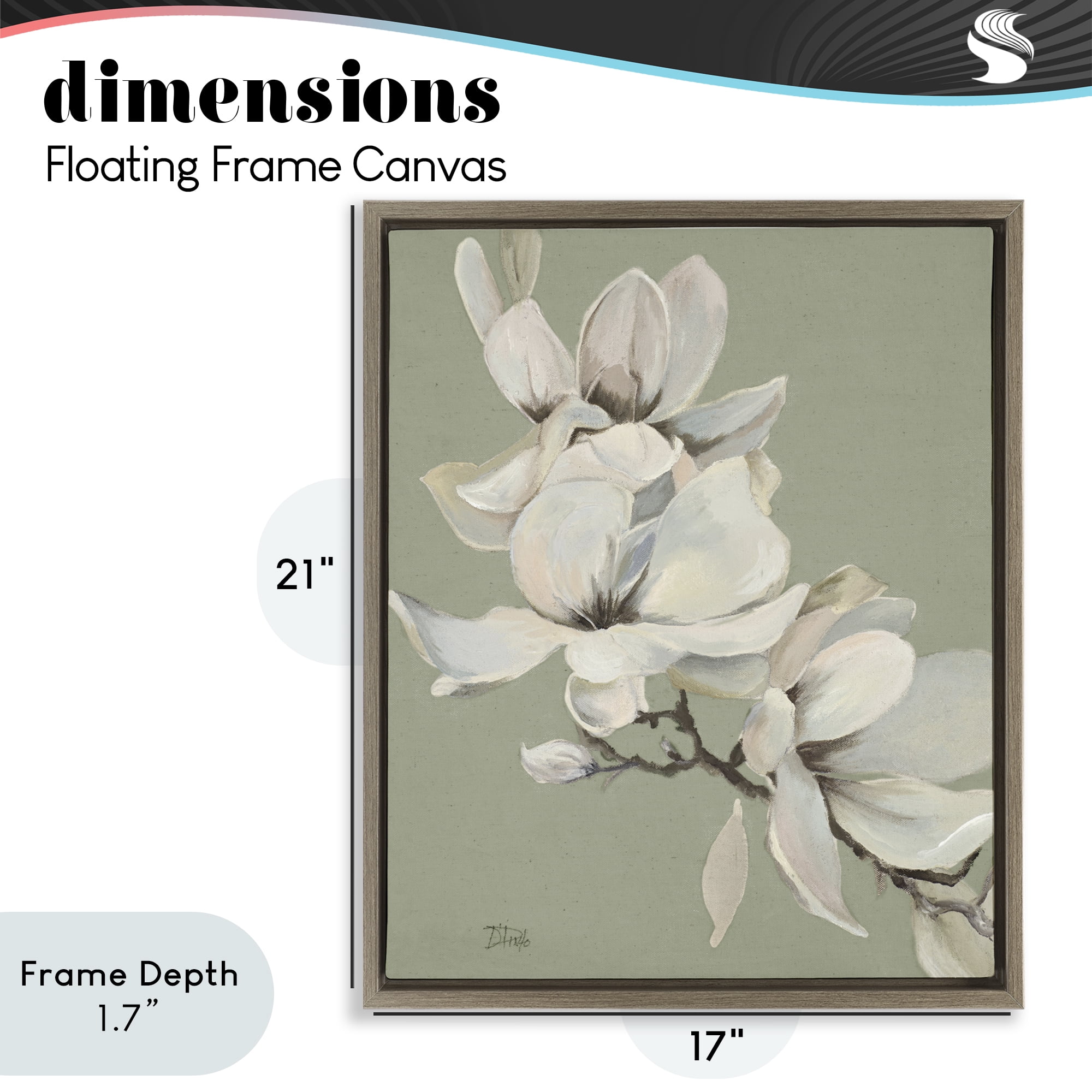 Stupell Industries Magnolias on Sage Florals Brown Framed Floater Canvas Wall Art, design by Patricia Pinto