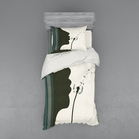 Ambesonne Modern Bedding Set 3 Pcs, Woman and Dandelion, Twin XL, Multicolor