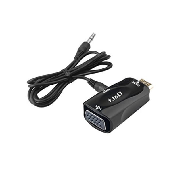 J&D HDMI to VGA Black HDMI VGA Adapter Gold-Plated HDMI to VGA Adapter Converter with 3.5mm Audio Port 1080P 