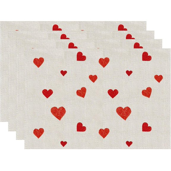 White Love Hearts Valentine’s Day Placemats Set of 4 Cloth Table Mats 12 x 18 Inch Party Home Dining Decor Table Decorations