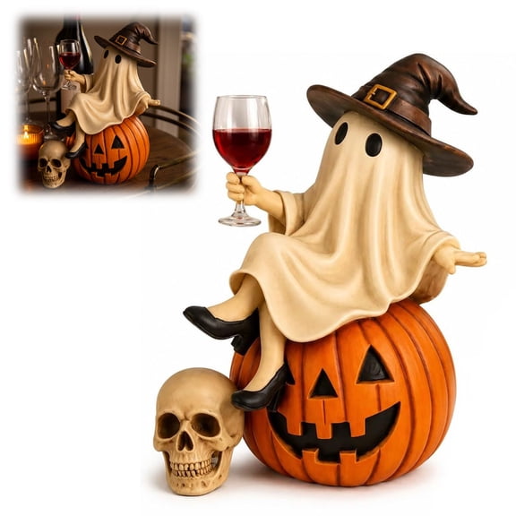 Ghost Decor, Halloween Figurines, Ghost Drinking Coffee Figurine, Witch on Pumpkin, Wine Glass, Spooky Home Accent