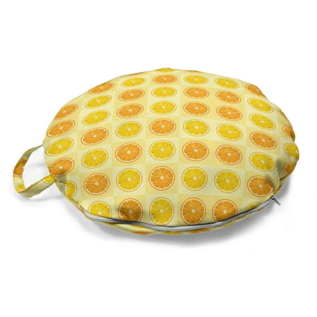 

Orange and Yellow Round Floor Cushion with Handle Citrus Fruit with Round Slices on Squares Decorative Pillow for Living Room & Dorms 18 Round Pale Yellow Marigold by Ambesonne