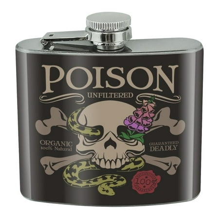 

Poison Skull and Crossbones with Snake Foxglove Stainless Steel 5oz Hip Drink Kidney Flask