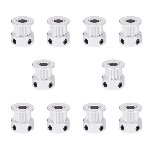Befenybay 10 piezas rueda síncrona plateada 2GT 16 dientes 5 mm ancho de orificio 6 mm correa polea de sincronización de aluminio para impresora 3D (16T-5B-plata)