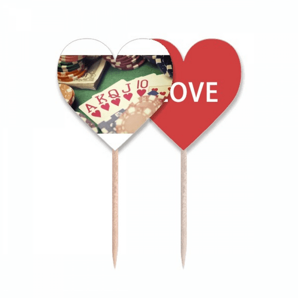 Hearts Flush Poker Gambling Photo Toothpick Flag LOVE Heart Lable Cupcake Pick
