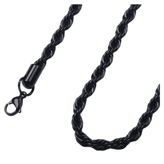 3mm 16"-40"  Black Stainless Steel Rope Chain Necklace