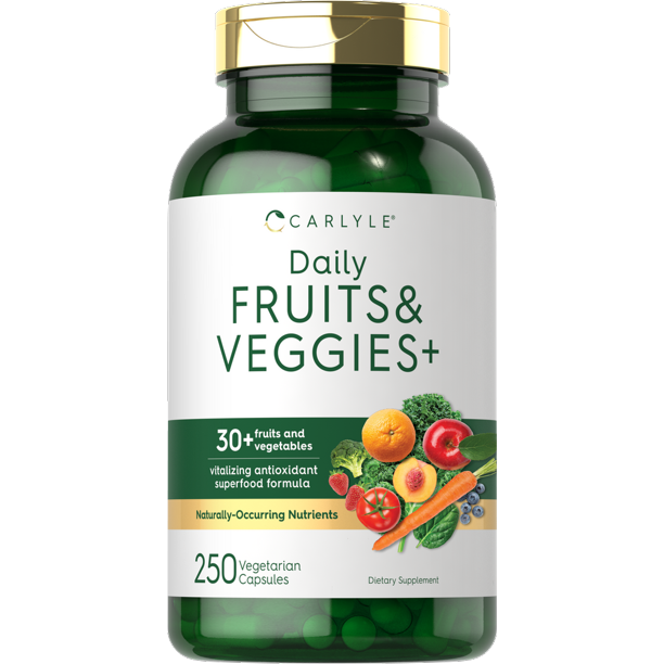 Fruits and Veggies Supplement 250 Capsules Made With 32 Fruits and Vegetables Vegetarian
