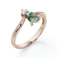 thumbnail image 4 of JeenMata Milgrain Border - 1 Carat Pear Cut Milky White Moss Green Agate and Moissanite - V Shaped Double Stone Engagement Ring - 18K Rose Gold Plating over Silver, 4 of 7