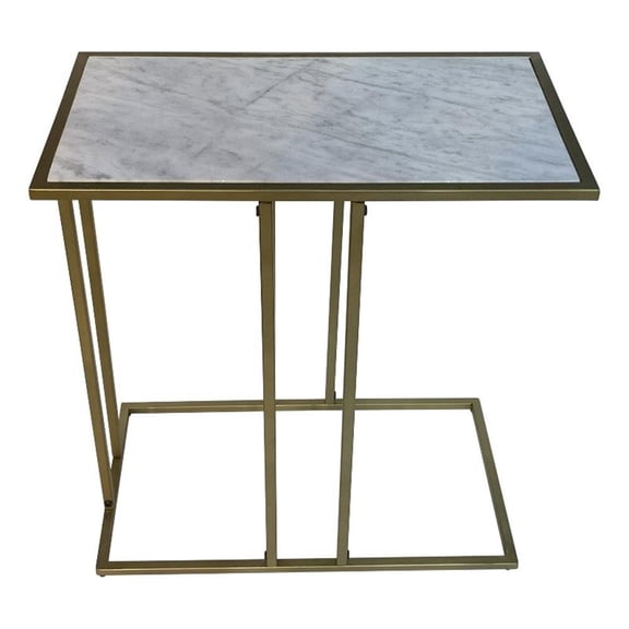 Pemberly Row Contemporary End Table - White Marble - Industrial