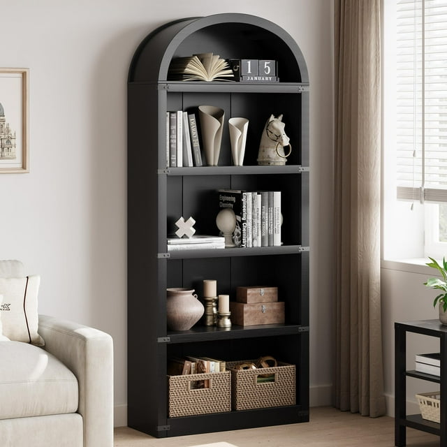 Yeshouse Librería de 5 estantes, estantería arqueada de 181 cm de altura, librería de estilo rústico, estantería de almacenamiento, estanterías de madera para el hogar, la oficina o la sala de estar