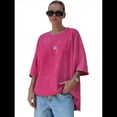 thumbnail image 1 of Camisetas Oversize para Mujer, Camisetas Vintage de Algodón, Cuello Redondo, Corta, Túnicas Lavadas de Verano. Rosa Roja XXL, 1 of 10