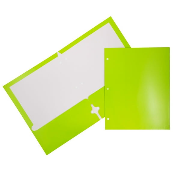 JAM Paper Glossy 3 Hole Punch Folders, Lime Green, 50/Pack