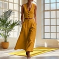 thumbnail image 6 of Sheghy Summer Sets 100%Cotton Women Loose Pocket Solid Sleeveless Vest V-Neck Button Top & Pants 2 Piece Outfit, 6 of 7