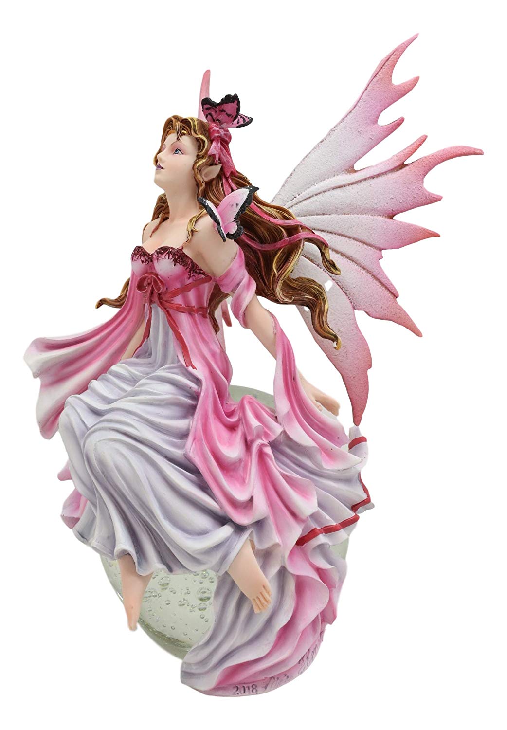 Daybreak Princess Pink Fuchsia Fairy Sitting On Moon Acrylic Bubble Globe Statue - image 5 of 9
