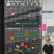 Acrylic Magnetic Dry Erase Board for Fridge for Wall for Magnets2-Pack 15.74" X 11.81" Clear Planning Boards - Monthly Calendar + Weekly CalendarMeal Planner, Kitchen Menu Planner Reminder