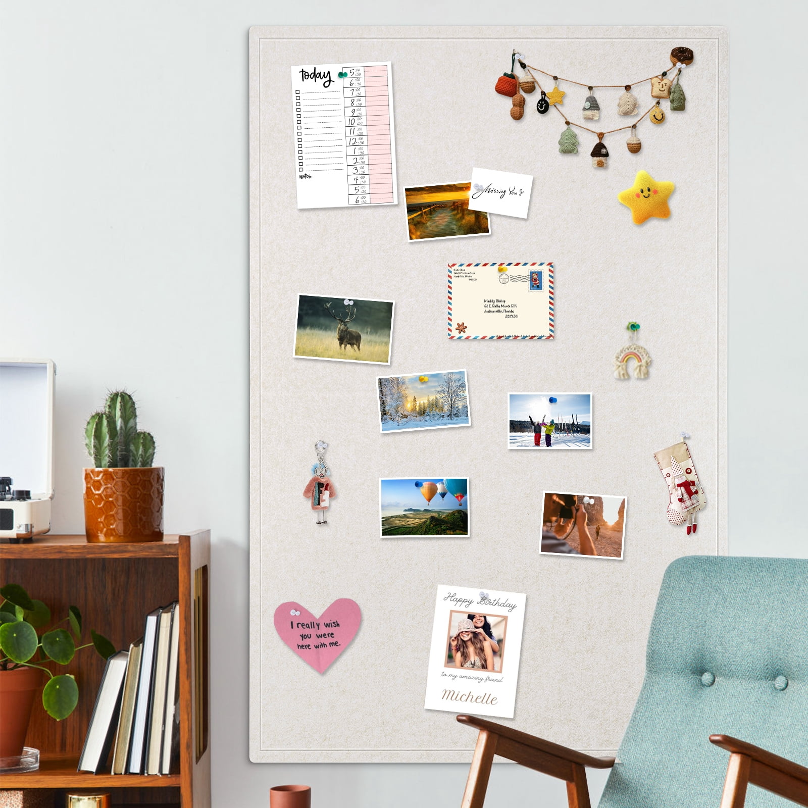 DOLLAR BOSS 60"x36" White Large Bulletin Board Decorative Foldable Felt Pin Board Photo Display Board for Wall Cork Boards DIY Vision Board with Self-Adhesive Tape Home School Office Decor