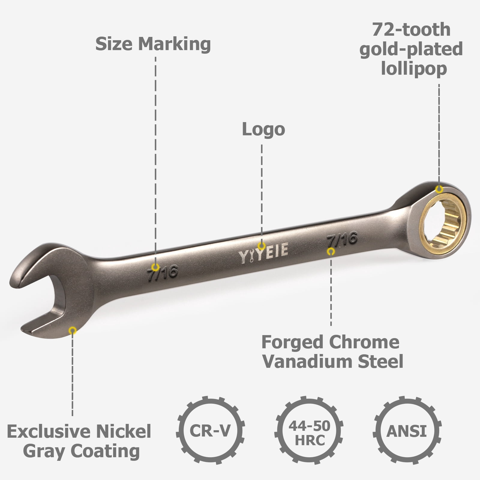 11Pcs Ratcheting Wrench Set , SAE 1/4“-3/4”, Combination Wrench Set in Cr-V Steel with Wrench Storage Pouch