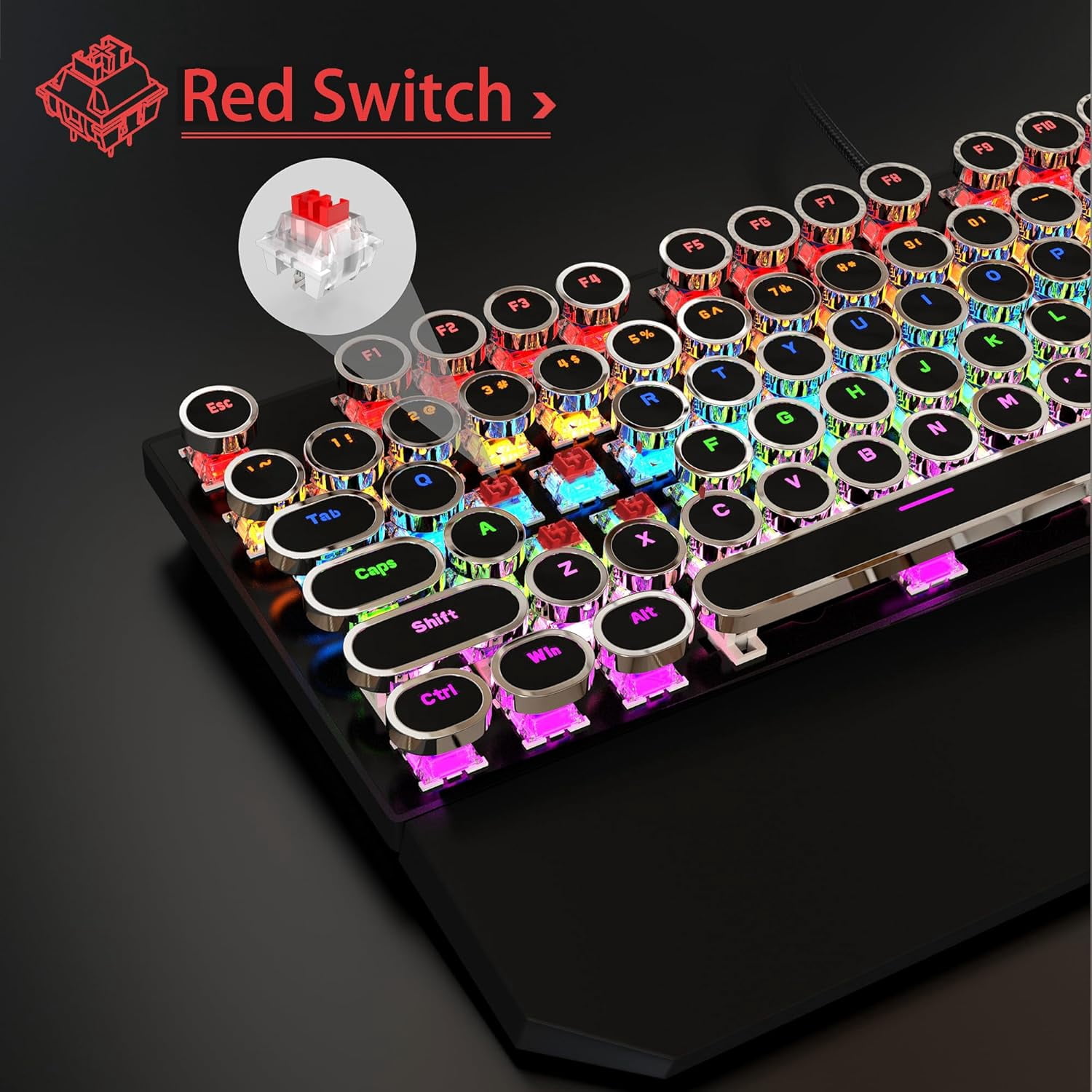 Typewriter Mechanical Gaming Keyboard and Mouse Combo, Retro Punk Round Keycaps Rgb Rainbow Backlit Wired Keyboard for Game and Office