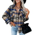 thumbnail image 2 of ATOYSOY Long Sleeve Outwear Loose Woolen Jackets with Pockets for Women Vintage Plaid Tops Cardigans Open Front Lapel Shackets Winter Workout Casual Coat Trendy Blue XXL, 2 of 6