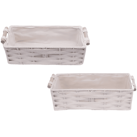 2 Pcs Boho Decor Baskets Set, Cotton Rope Woven Decorative Toilet Paper Baskets with Wood Handles, Hand-woven Storage Bins, Large 13.4 x 6.3 x 3.9 in, Small 11.8 x 5.5 x 3.5 in