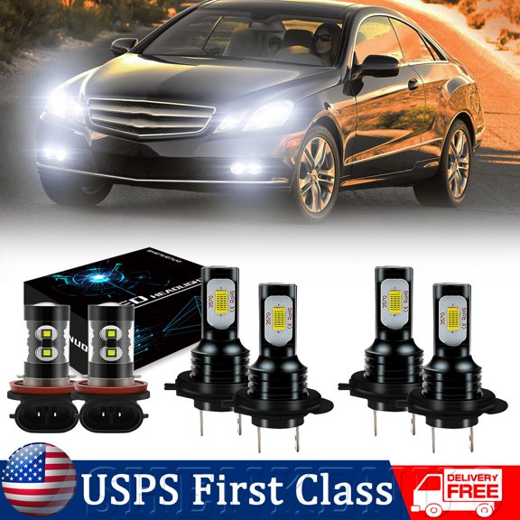 For 2008-2012 Mercedes-Benz E350 E550 Combo LED Headlight High Low Beam   Fog Light 6pcs Bulb