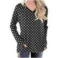 thumbnail image 2 of VgaVtl Womens Plus Tees Long Sleeve V-Neck Ladies Tops Layering Polka Dots Black Casual Loose Pullover Shirts,S, 2 of 5
